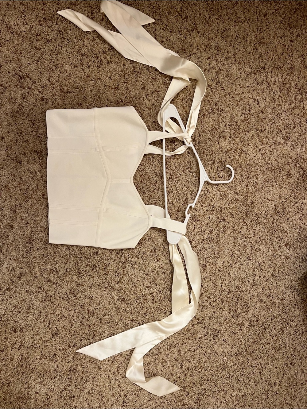 BCBG Ivory Satin Tie-Back Crop Top